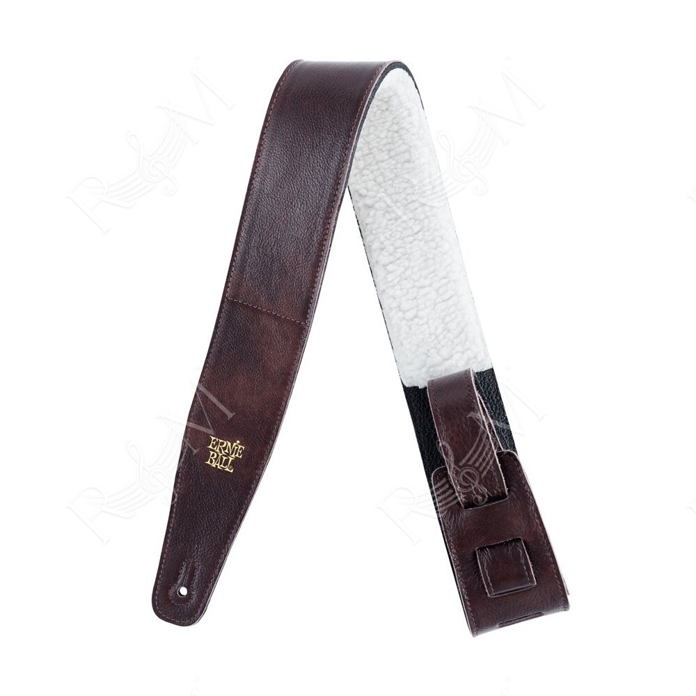 Tracolla Regolabile in Pelle Italiana, Larga 5 cm Imbottita in Pelliccia - Marrone