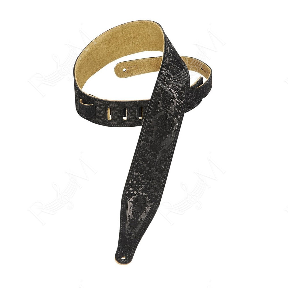 MS17T04-BLK Tracolla in pelle scamosciata Skulls 2 1/2"