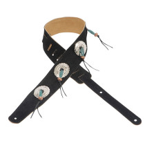 MS26SF-BLK Tracolla in pelle scamosciata Turquoise Tassels 2 1/2"