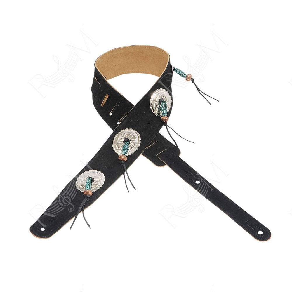 MS26SF-BLK Tracolla in pelle scamosciata Turquoise Tassels 2 1/2"