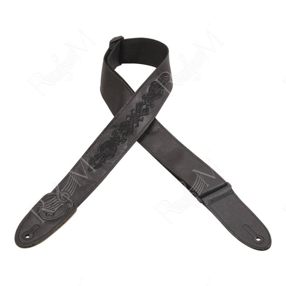 MSS7GPE-004 Tracolla in pelle con retro in polipropilene Black Embroidered 2"