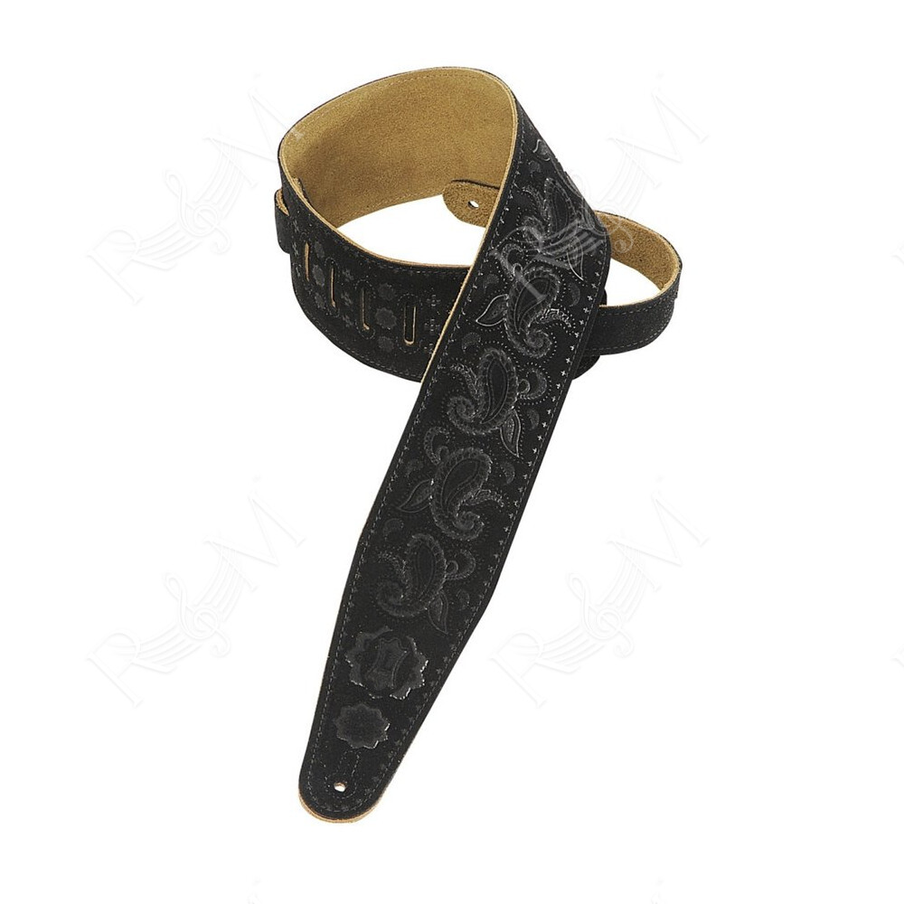 PMS44T03-BLK Tracolla in pelle scamosciata Paisley 3"