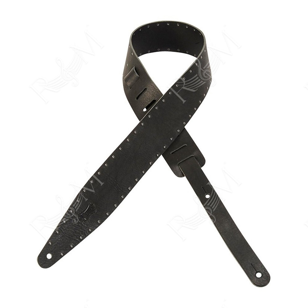 MV317ST-BLK Tracolla in pelle conciata al vegetale con inserti metallici Black 2 1/2"