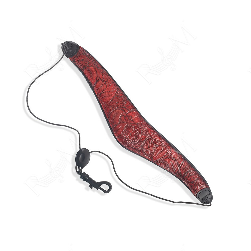 M27W-001 Tracolla per sax in pelle Deluxe Geranium Red Black 2"