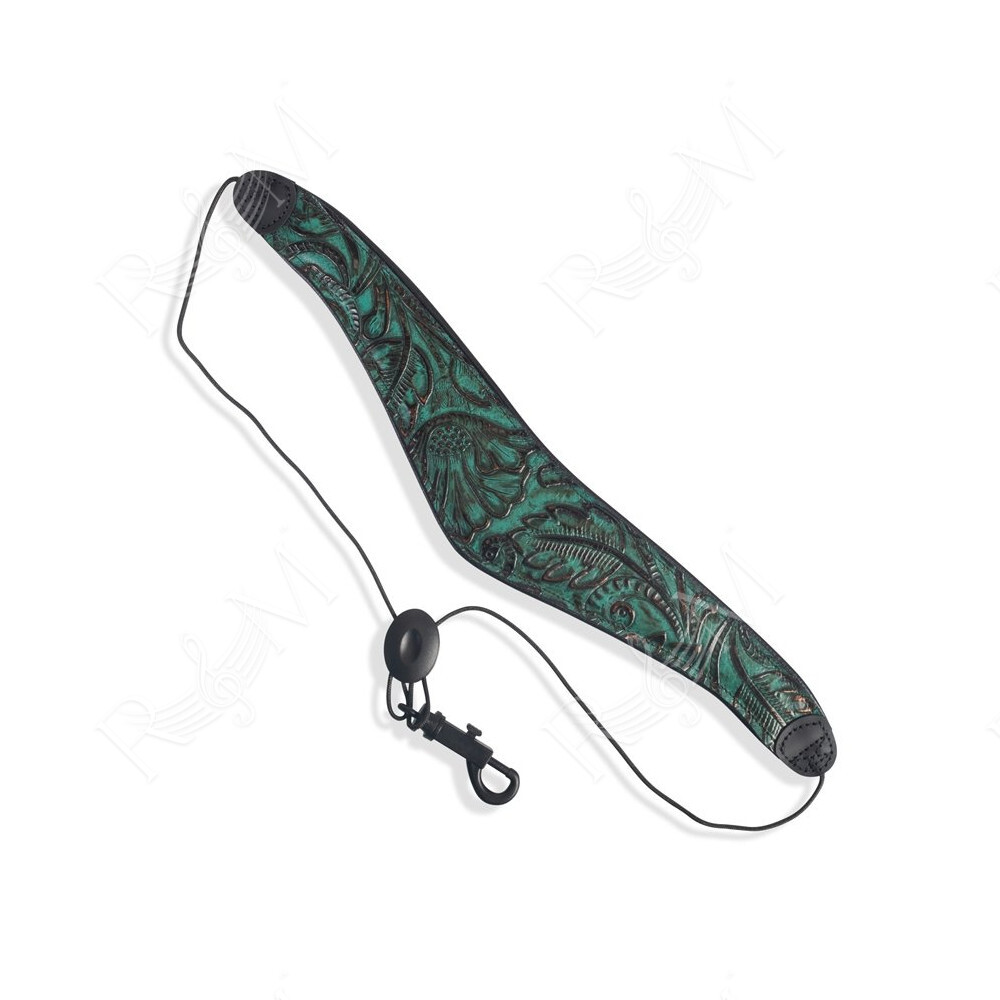 M27W-002 Tracolla per sax in pelle Deluxe Jade Turquoise Black 2"