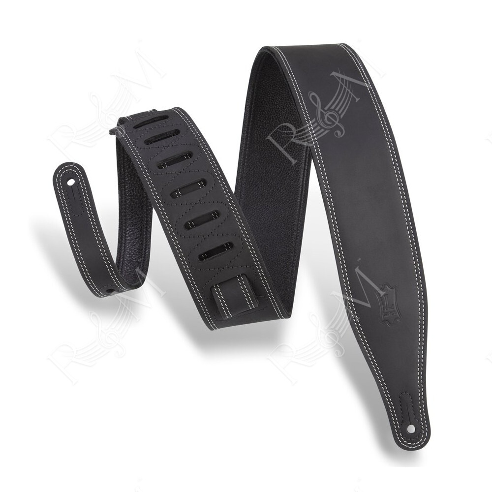 M17BDS-BLK Tracolla in pelle con doppia cucitura Black 2 1/2"