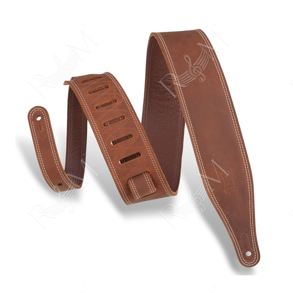 M17BDS-BRN Tracolla in pelle con doppia cucitura Brown 2 1/2"