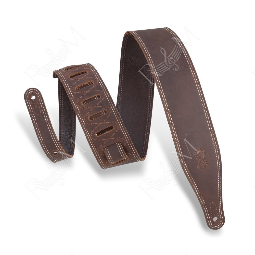 M17BDS-DBR Tracolla in pelle con doppia cucitura Dark Brown 2 1/2"
