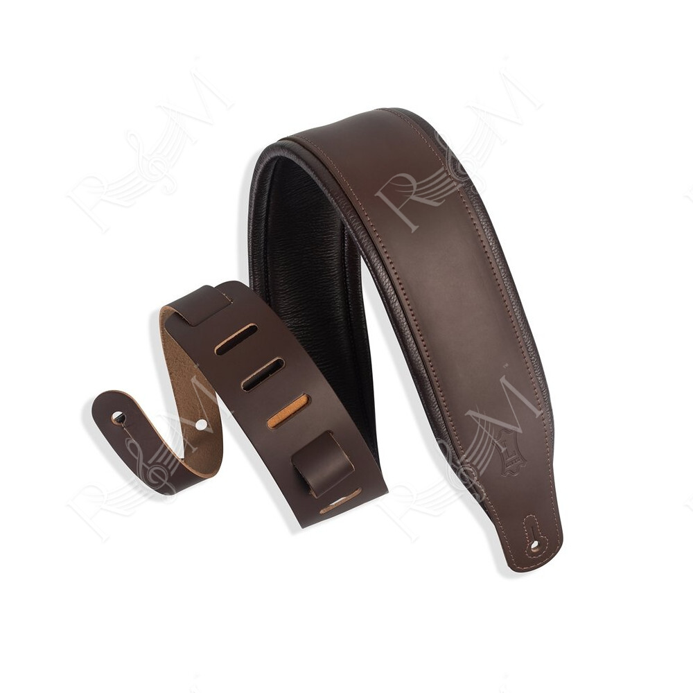 M26PD-DBR_DBR Tracolla in pelle pieno fiore imbottita Dark Brown e Dark Brown 3"