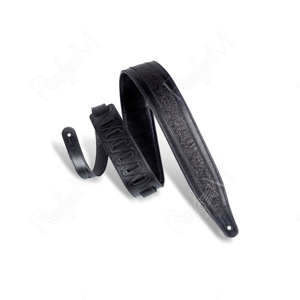 M317FG-BLK Tracolla in pelle con rilievo fiorentino Black 2 1/2"