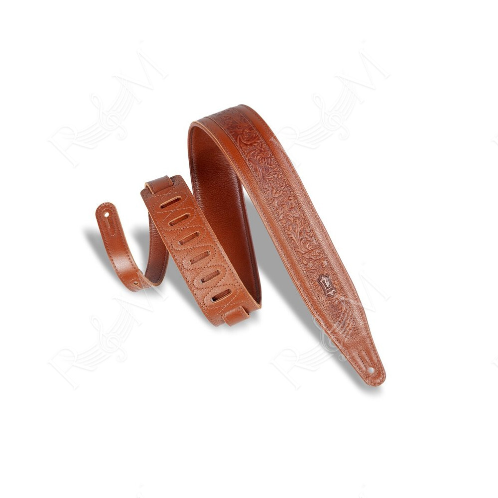 M317FG-TAN Tracolla in pelle con rilievo fiorentino Tan 2 1/2"