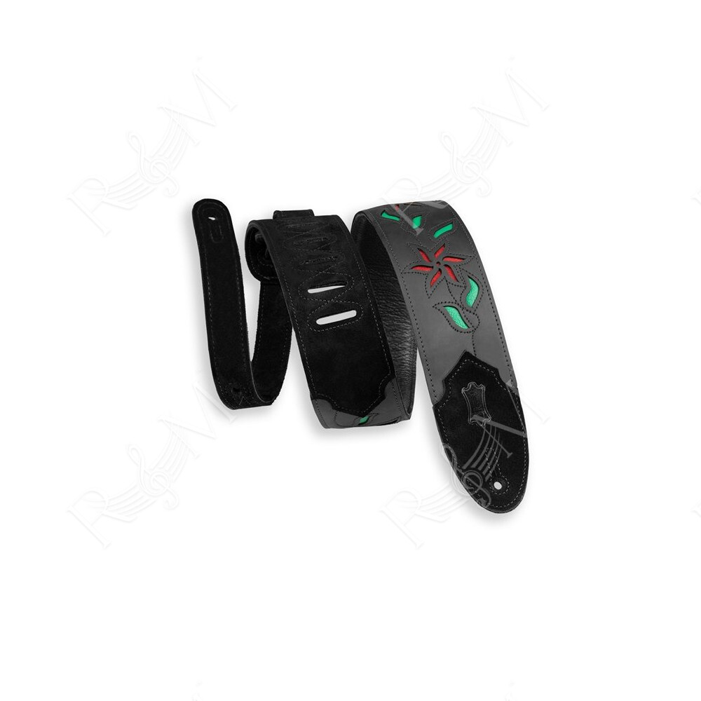 M4FV-BLK_RED Tracolla in pelle Flowering Vine Series Black e Red 2 1/2"