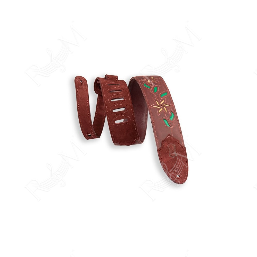 M4FV-BRG_TAN Tracolla in pelle Flowering Vine Series Burgundy e Tan 2 1/2"