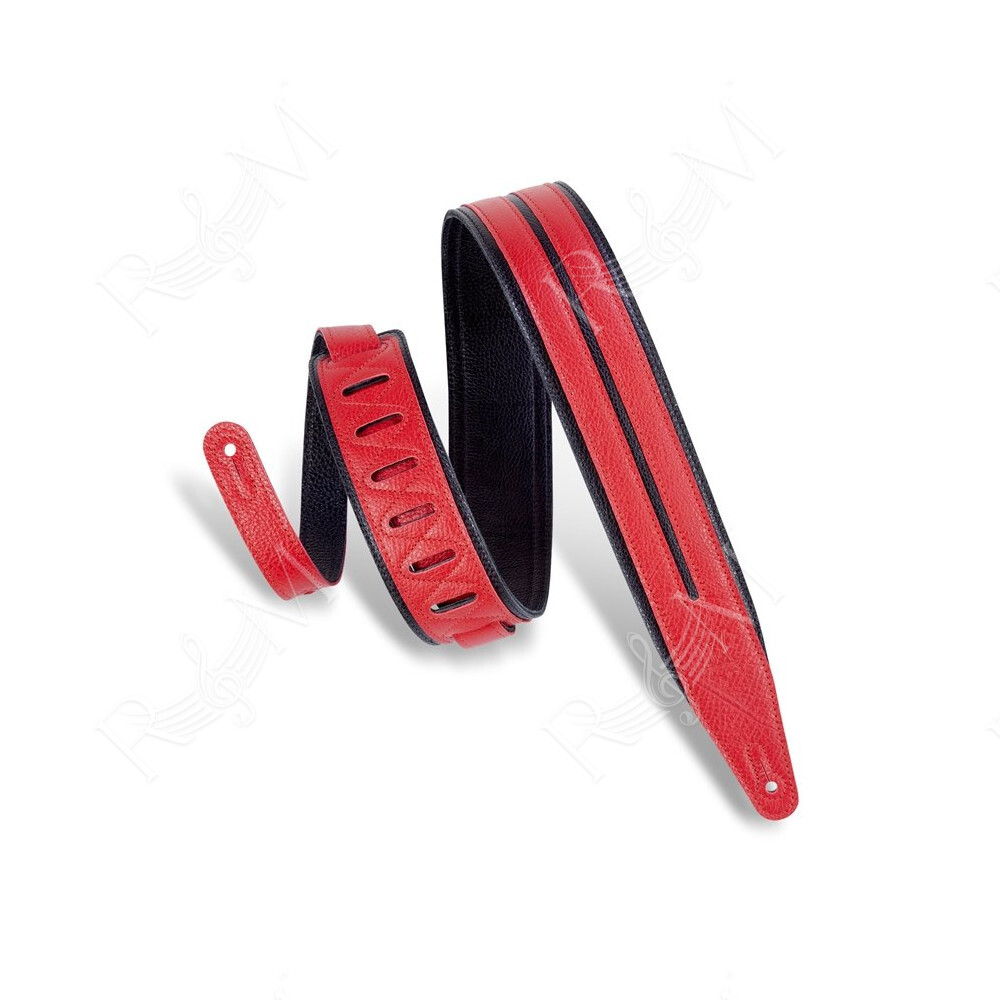 MG317DRS-BLK_RED Tracolla in pelle Double Racing Stripe Black Red 2 1/2"