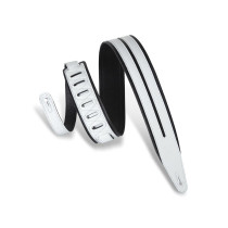 MG317DRS-BLK_WHT Tracolla in pelle Double Racing Stripe Black White 2 1/2"