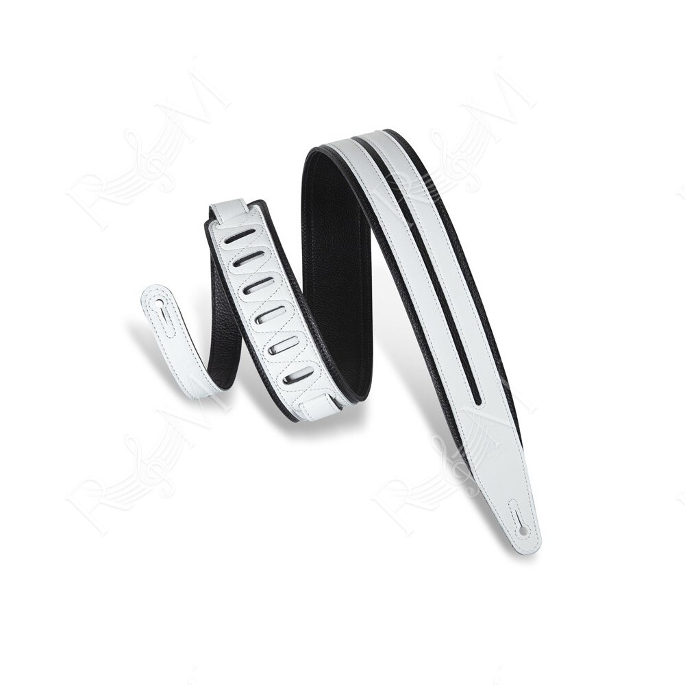 MG317DRS-BLK_WHT Tracolla in pelle Double Racing Stripe Black White 2 1/2"