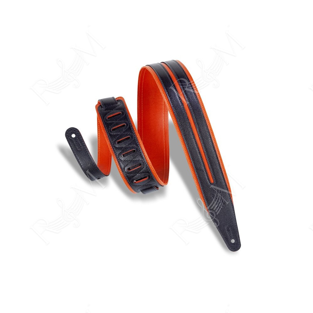 MG317DRS-ORG_BLK Tracolla in pelle Double Racing Stripe Orange Black 2 1/2"