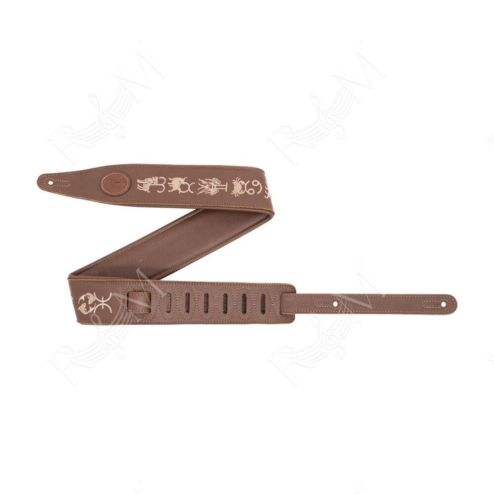 MG317ZE-BRN Tracolla in pelle ricamata Zodiac Signs Brown 2 1/2"