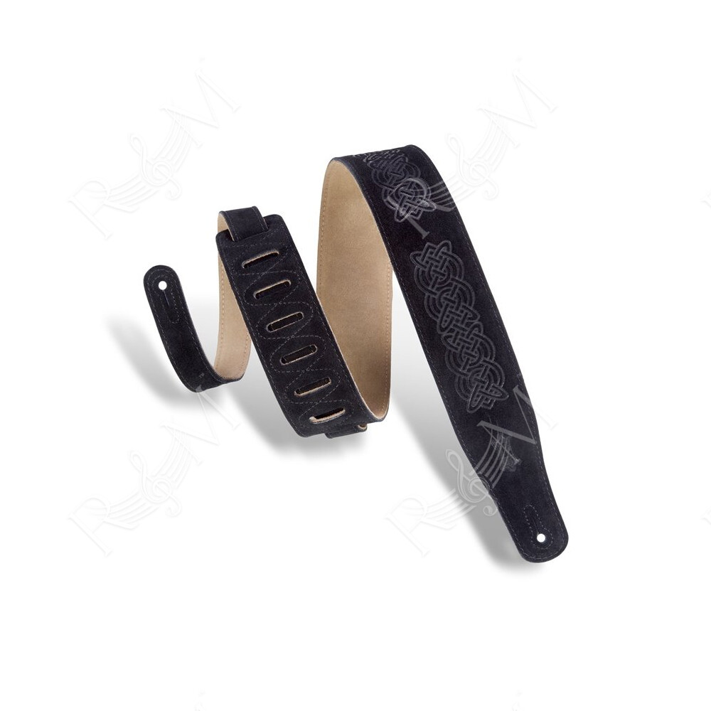 MS26CK-BLK Tracolla in pelle scamosciata Celtic Embossed Black 2 1/2"