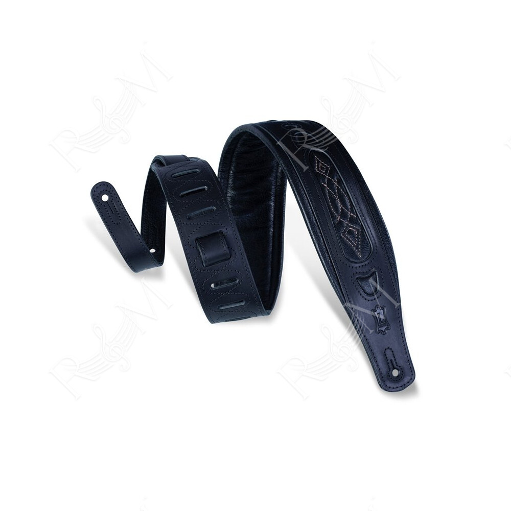 PM31-BLK Tracolla in pelle conciata al vegetale Black Embroidered 3"