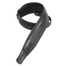 PM31-BLK Tracolla in pelle conciata al vegetale Black Embroidered 3"