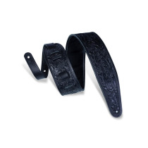 PM44T01-BLK Tracolla in pelle conciata al vegetale con motivo lavorato a mano Black 3"