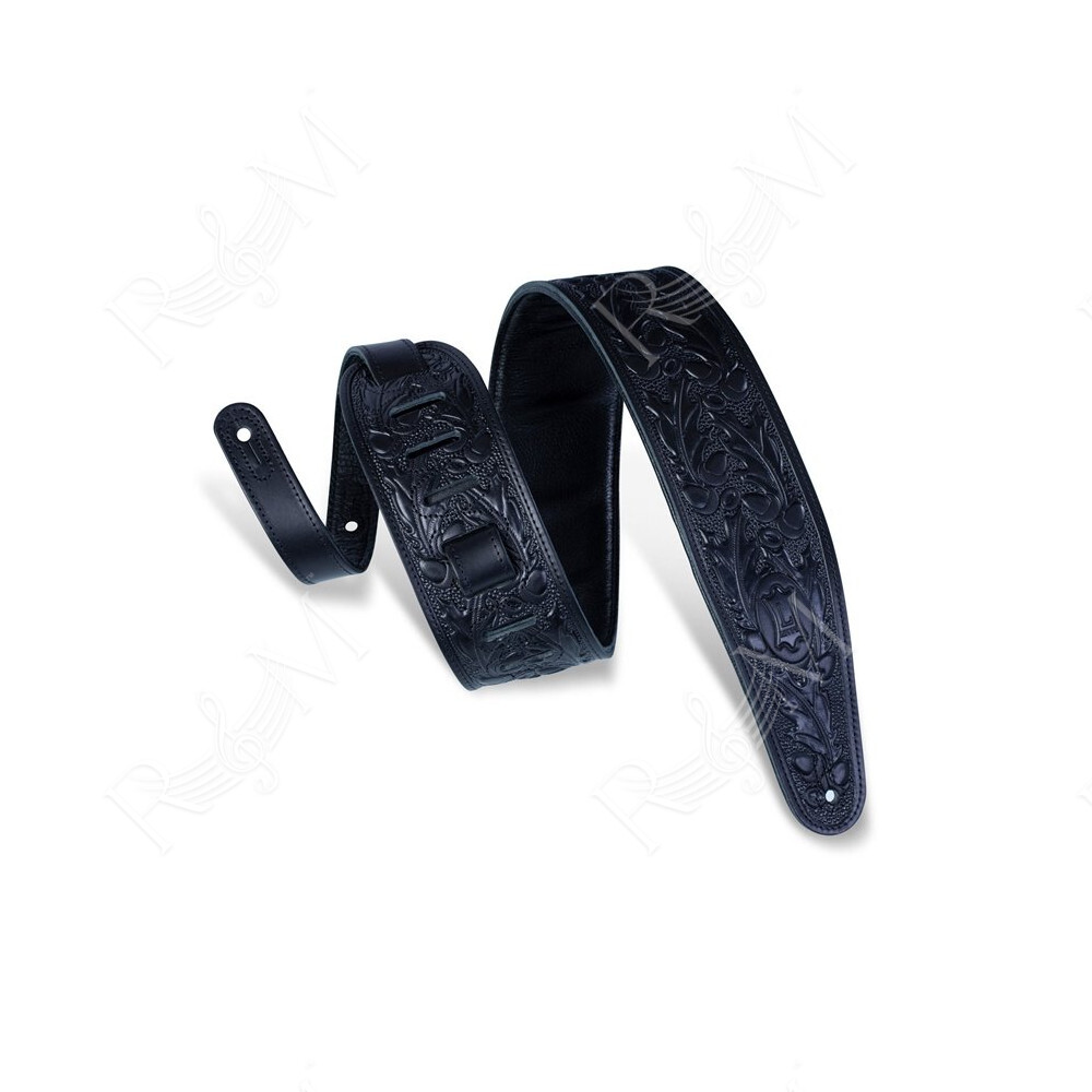PM44T01-BLK Tracolla in pelle conciata al vegetale con motivo lavorato a mano Black 3"