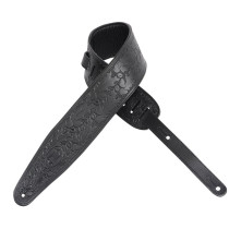 PM44T01-BLK Tracolla in pelle conciata al vegetale con motivo lavorato a mano Black 3"