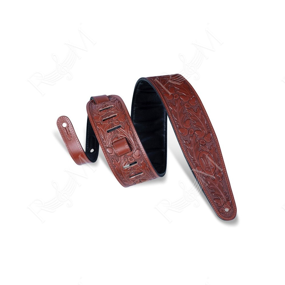 PM44T01-WAL Tracolla in pelle conciata al vegetale con motivo lavorato a mano Walnut 3"
