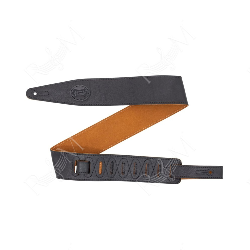 MGS317ST-BLK-HNY Tracolla in pelle con retro in pelle scamosciata Black & Honey 2 1/2"
