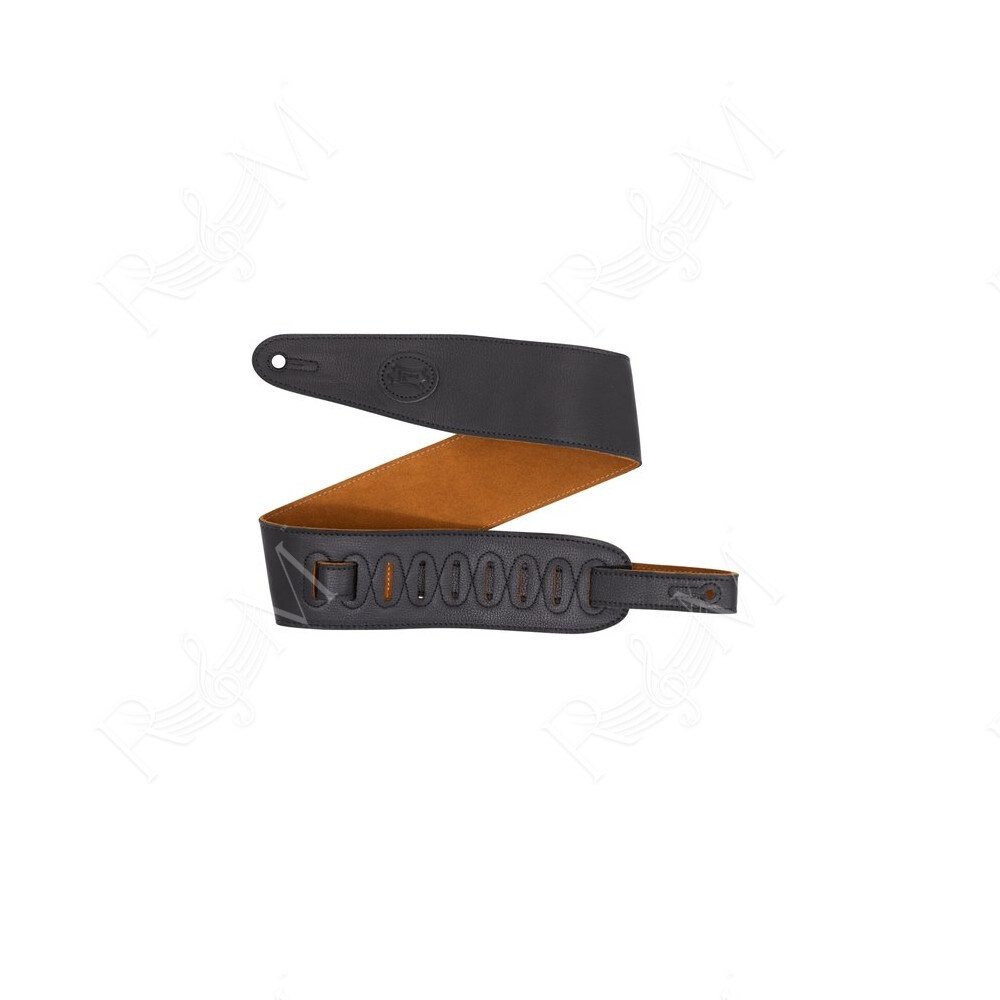 MGS44ST3-BLK-HNY Tracolla in pelle con retro in pelle scamosciata Black & Honey 3"