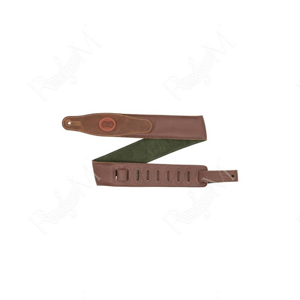 MGS80CS-BRN-GRN Tracolla in pelle imbottita con retro in pelle scamosciata Brown & Green 2 1/2"