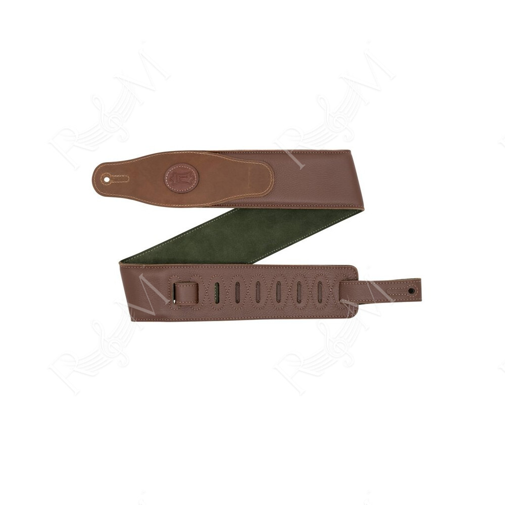 MGS83CS-BRN-GRN Tracolla in pelle imbottita con retro in pelle scamosciata Brown & Green 3"