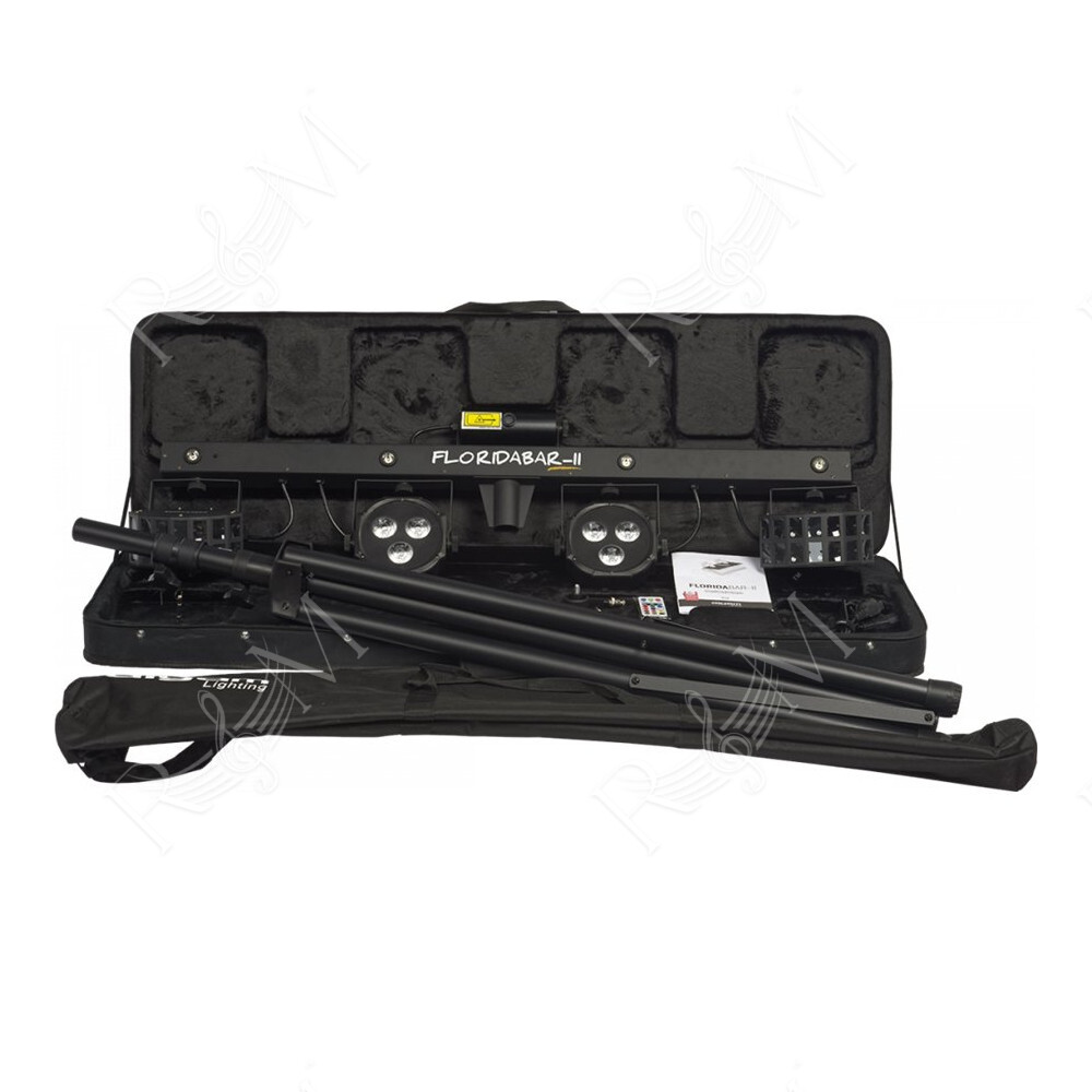 FLORIDABAR-II Kit su Treppiede Par + Derby + Strobo + Laser con Telecomando IR