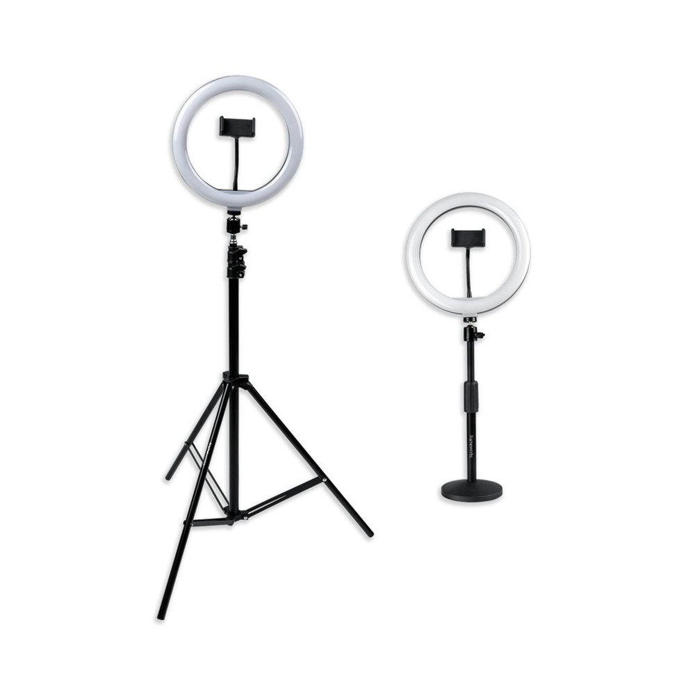 GFW-RINGLIGHTSET Set con due anelli LED e supporti per smartphone ideale per streaming, podcast e content creation