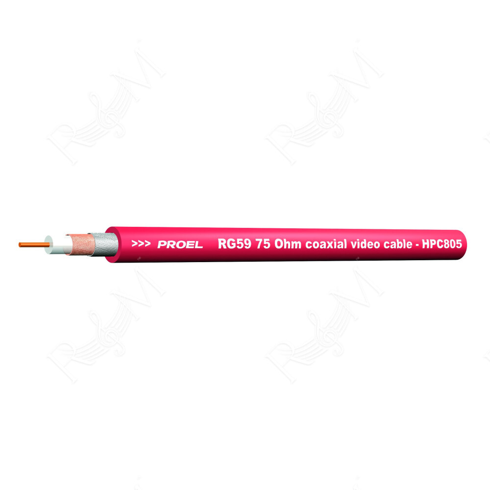 Cavo video RG59 75 Ohm a doppia schermatura (rame rosso - rame stagnato) con guaina in PVC.