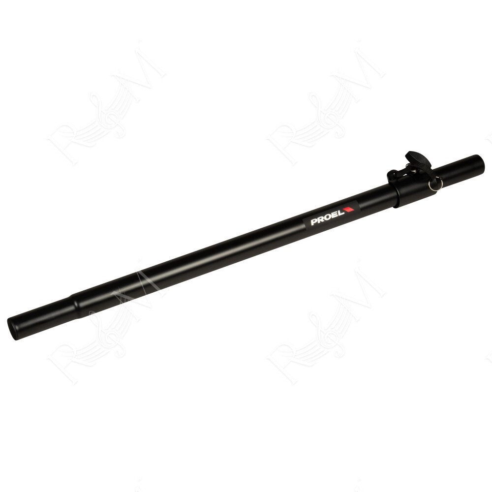Supporto distanziatore cassa-subwoofer regolabile in acciaio con terminali Ø 35 mm.