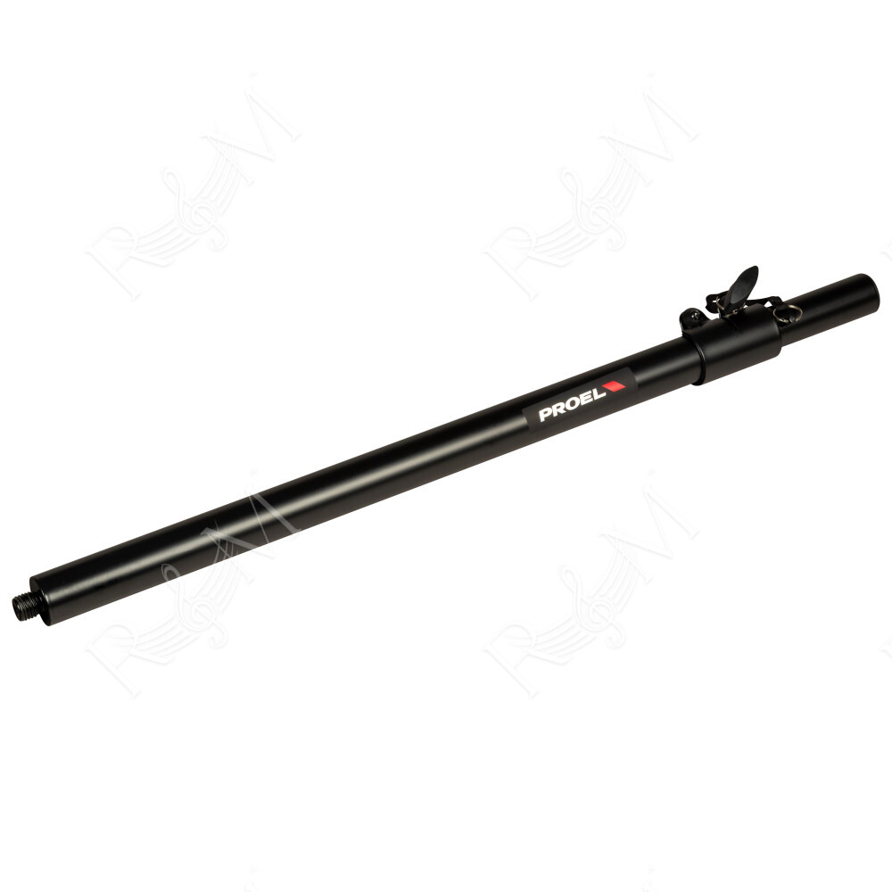 Supporto distanziatore cassa-subwoofer regolabile in acciaio con terminale inferiore avvitabile (provvisto di vite M20 x 2.5).