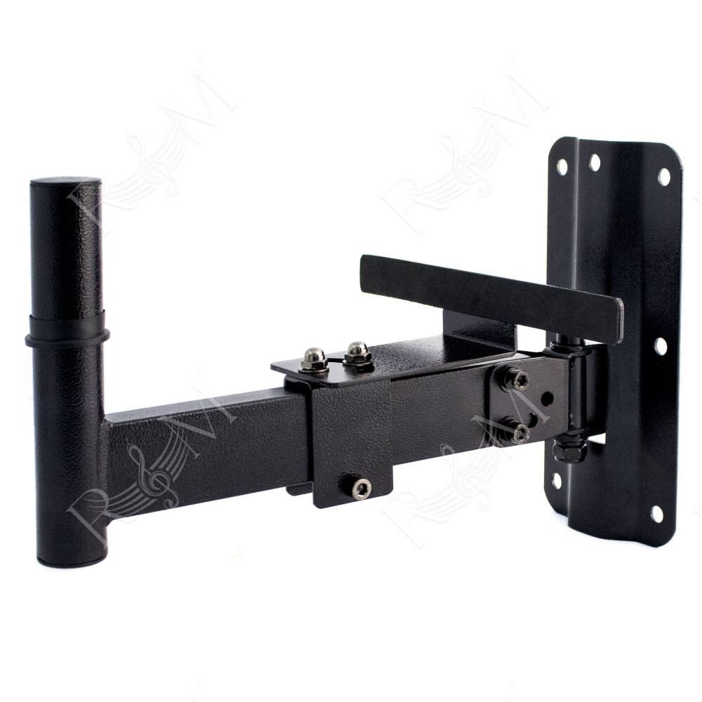 Robusto supporto in acciaio tubolare a parete per casse acustiche con staffa posteriore di sicurezza.