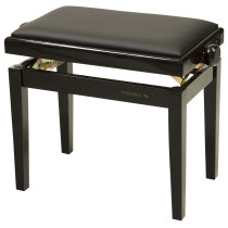 Panca professionale regolabile in legno per piano ed organo. Telaio Nero lucido. Cuscino imbottito con rivestimento in similpell