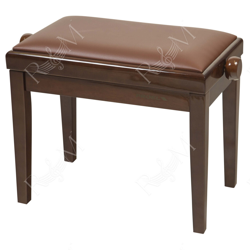Panca professionale regolabile in legno per piano ed organo. Telaio Noce lucido. Cuscino imbottito con rivestimento in similpell