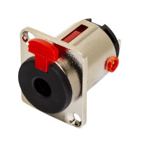 Presa da pannello jack stereo Ø 6.3 mm.-1/4' in alluminio anodizzato con tasto di push .