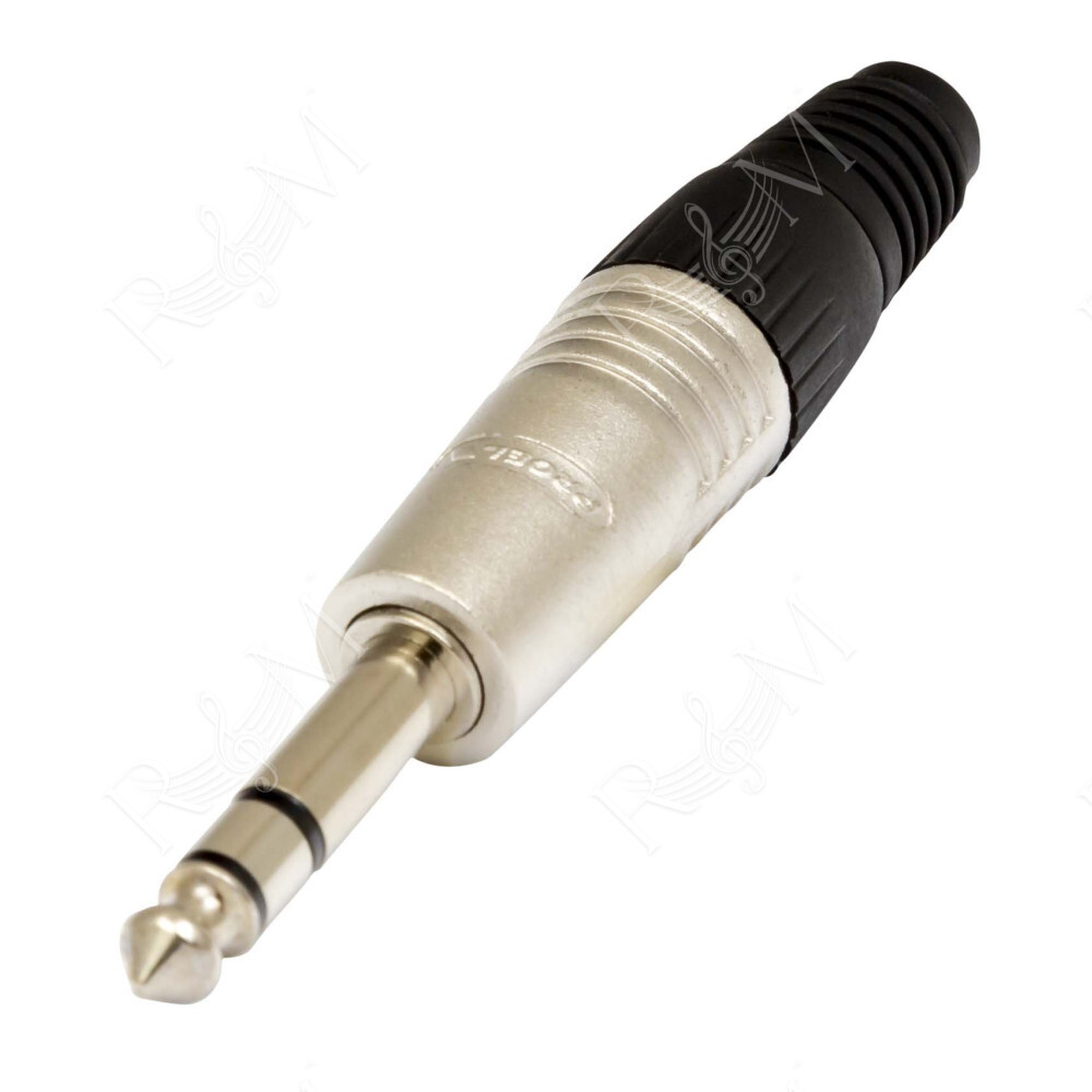 Connettore professionale jack stereo 6,3 mm – 1/4”. Colore: Argento con anello nero.