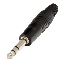 Connettore professionale jack stereo 6,3 mm – 1/4”. Colore: Nero con anello nero.