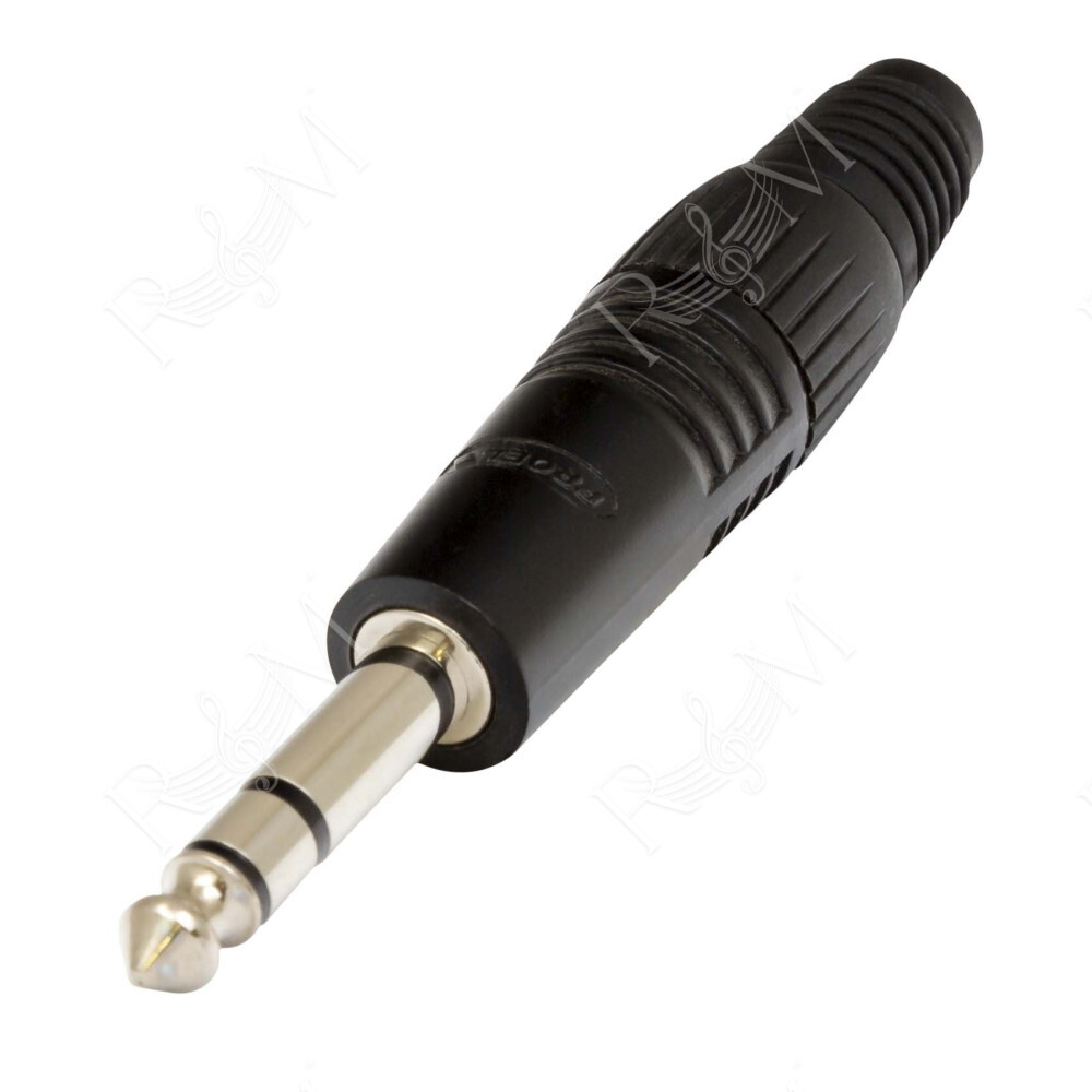 Connettore professionale jack stereo 6,3 mm – 1/4”. Colore: Nero con anello nero.