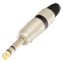 Connettore professionale jack stereo 6,3 mm – 1/4”. Colore: Argento con anello nero.