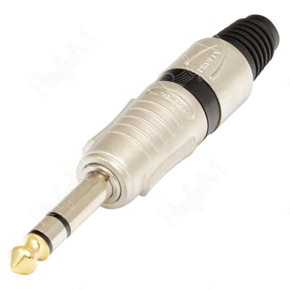 Connettore professionale jack stereo 6,3 mm – 1/4”. Colore: Argento con anello nero.