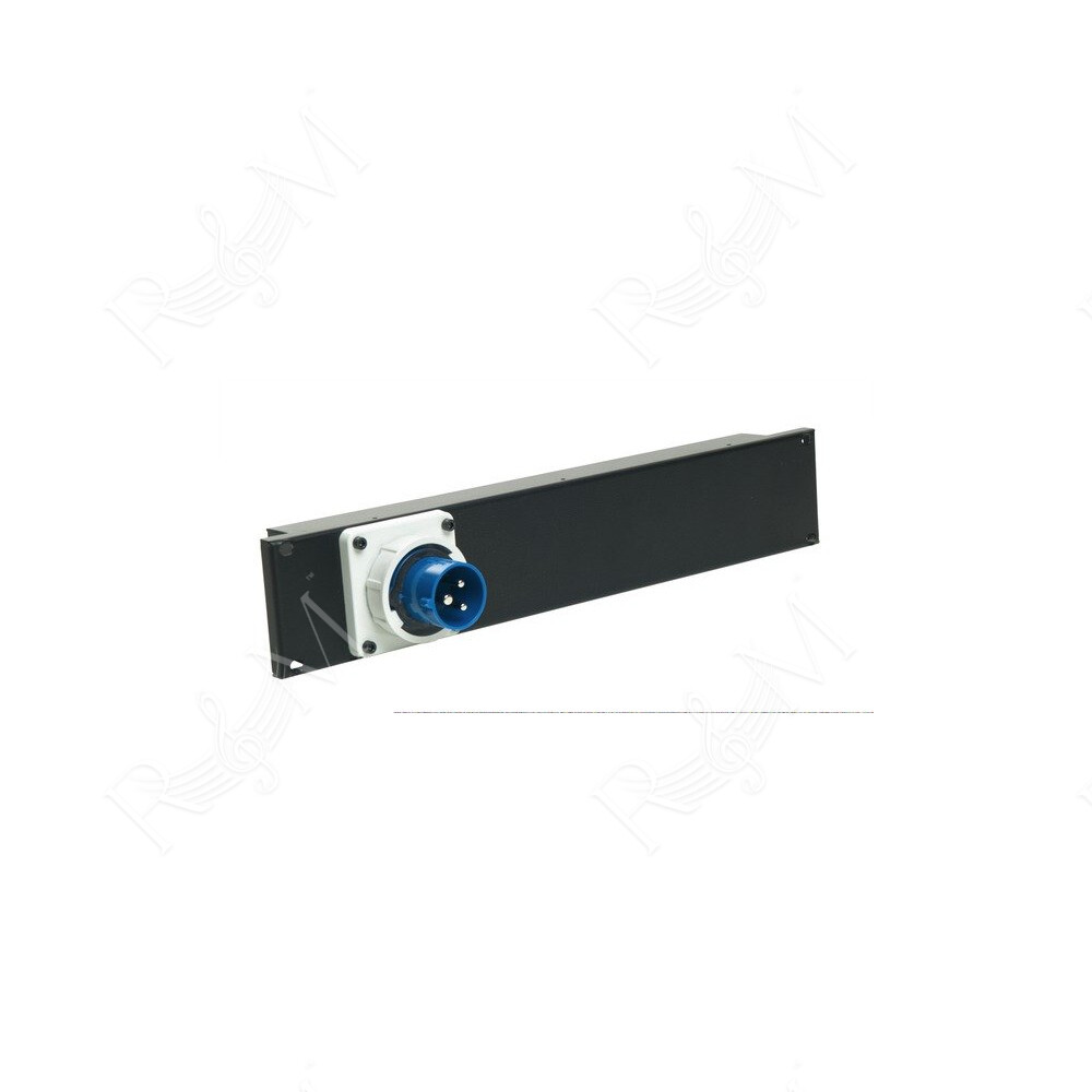 Modulo di distribuzione 2U rack 19” cablato, dotato di n. 1 spina da pannello diritta CEE 16A - 2P+T - IP67 - 230V~ - h6 (DIN VD
