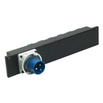 Modulo di distribuzione 2U rack 19” cablato, dotato di n. 1 spina da pannello diritta CEE 32A - 2P+T - IP67 - 230V~ - h6 (DIN VD