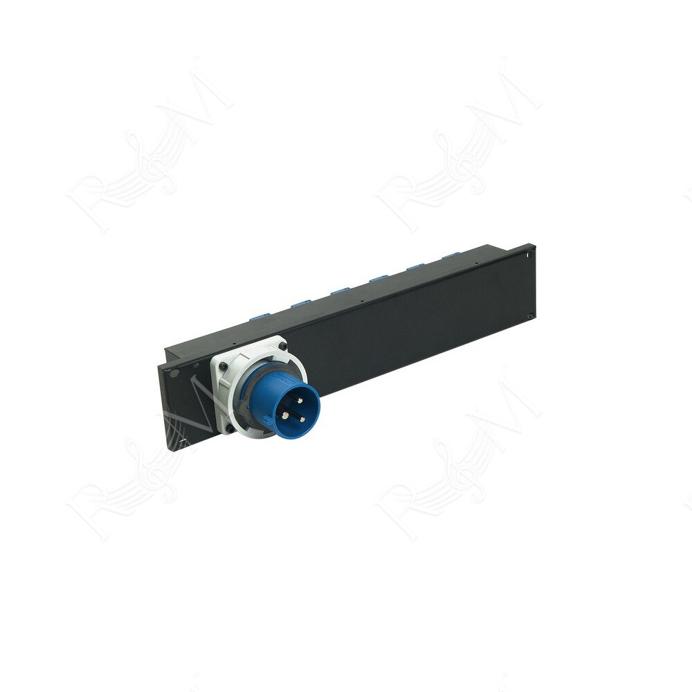 Modulo di distribuzione 2U rack 19” cablato, dotato di n. 1 spina da pannello diritta CEE 32A - 2P+T - IP67 - 230V~ - h6 (DIN VD
